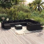 vidaXL Salon de jardin 11 Pièces avec coussins Résine tressée Noir