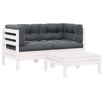 vidaXL Salon de jardin 3 Pièces avec coussins Blanc Bois de pin massif