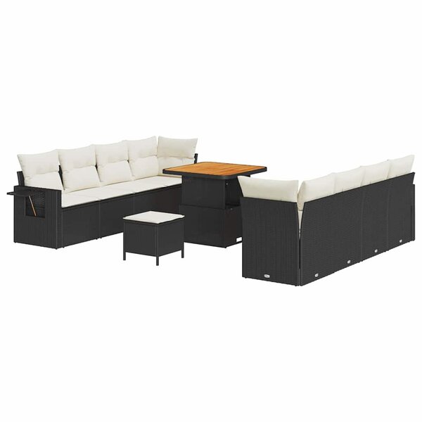 vidaXL Ensemble de canapé de jardin avec coussin 11 Pièces Noir et crème