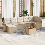 Ensemble de canapés de jardin 8 pièces avec coussins Beige Rotin Poly Acacia