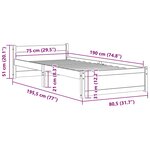 vidaXL Cadre de lit sans matelas blanc bois massif 75x190 cm