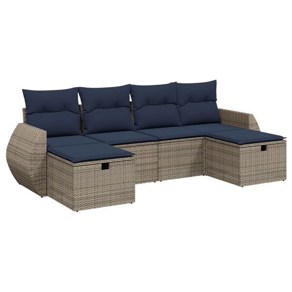 vidaXL Salon de jardin 6 Pièces avec coussins gris résine tressée