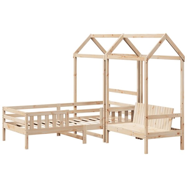 vidaXL Ensemble de lit et de banc avec toit 90x200 cm bois pin massif