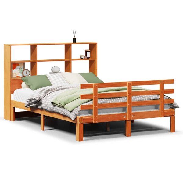 vidaXL Lit bibliothèque sans matelas cire marron 140x200 cm pin massif