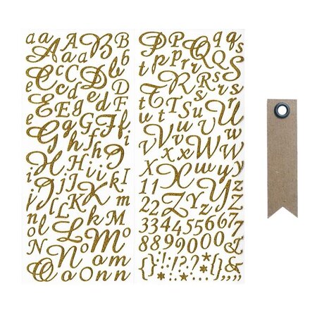 Stickers alphabet & chiffres dorés à paillettes + 20 étiquettes kraft Fanion