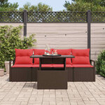 vidaXL Ensemble de canapé de jardin 5 Pièces Marron et rouge polyrotin