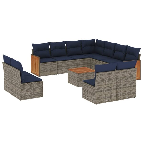 vidaXL Salon de jardin avec coussins 12 Pièces gris résine tressée