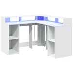 Bureau table poste de travail meuble d'ordinateur informatique étude avec lumières LED 130 x 130 x 91 cm bois d'ingénierie blanc 02_0023405