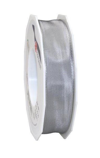 Ruban de soie acetat laitonné lyon 25-m-rouleau 25 mm argent