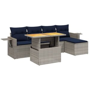 vidaXL Salon de jardin 6 Pièces avec coussins gris résine tressée