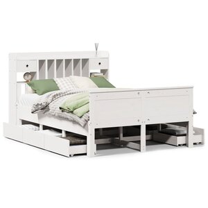 vidaXL Lit bibliothèque sans matelas blanc 160x200 cm bois pin massif