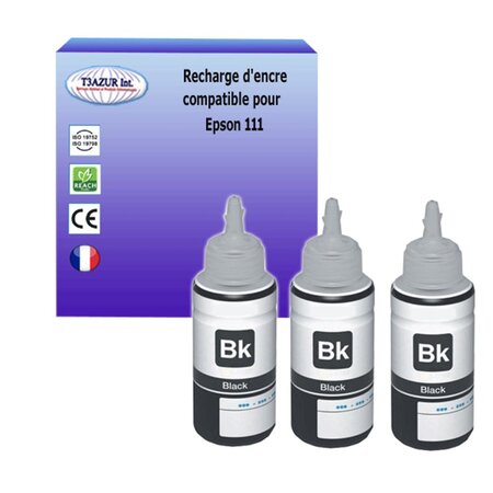 3 Bouteilles d'encre pigmentés compatibles  avec Epson 111 (C13T03M140) - Noire 120ml