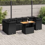 vidaXL Salon de jardin 8 Pièces avec coussins noir résine tressée