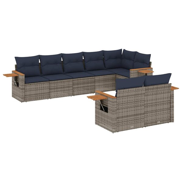 vidaXL Salon de jardin 8 Pièces avec coussins gris résine tressée