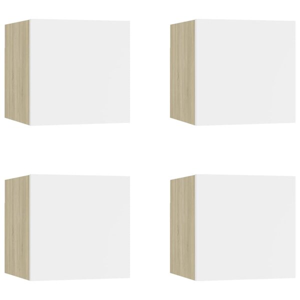 vidaXL Meubles TV muraux 4 Pièces Blanc et chêne sonoma 30 5x30x30 cm