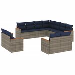 vidaXL Salon de jardin 11 Pièces avec coussins gris résine tressée