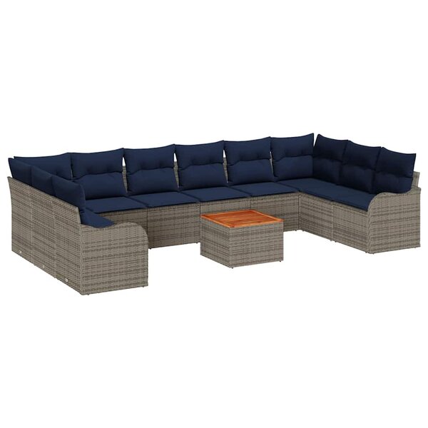 vidaXL Ensemble de canapé de jardin avec coussin 11 Pièces Gris polyrotin