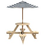 vidaXL Table de pique-nique pour 4 enfants avec parasol rond sapin