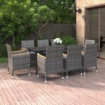 vidaXL Ensemble à dîner de jardin coussins 9 Pièces Résine tressée Verre