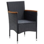 vidaXL Ensemble à dîner de jardin avec coussins 3 Pièces poly rotin noir