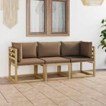 Vidaxl canapé de jardin 3 places avec coussins taupe