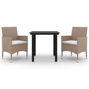 vidaXL Mobilier à dîner de jardin coussins 3 Pièces Résine tressée Verre
