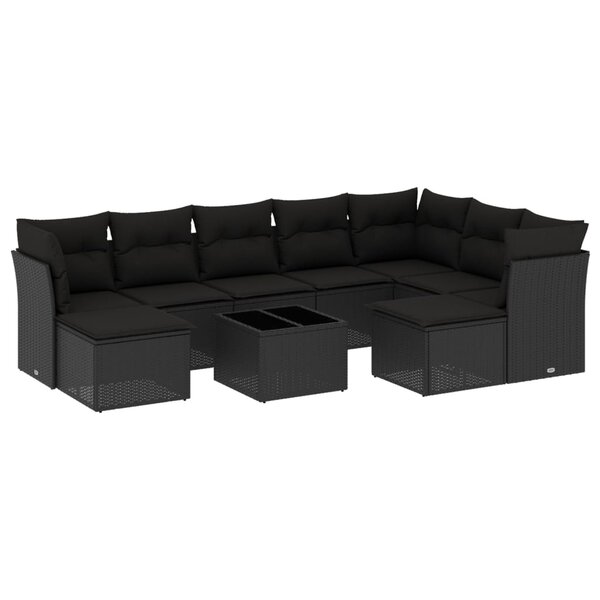 vidaXL Salon de jardin 10 Pièces avec coussins noir résine tressée