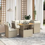 vidaXL Salon de jardin avec coussins 5 Pièces beige résine tressée