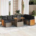 vidaXL Salon de jardin avec coussins 9 Pièces gris résine tressée acacia