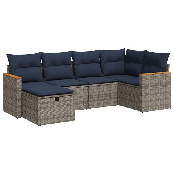 vidaXL Salon de jardin 6 Pièces avec coussins gris résine tressée