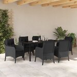 vidaXL Ensemble de salle à manger pour jardin 7 Pièces Noir Poly rotin