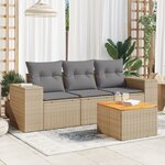 vidaXL Salon de jardin avec coussins 4 Pièces beige résine tressée