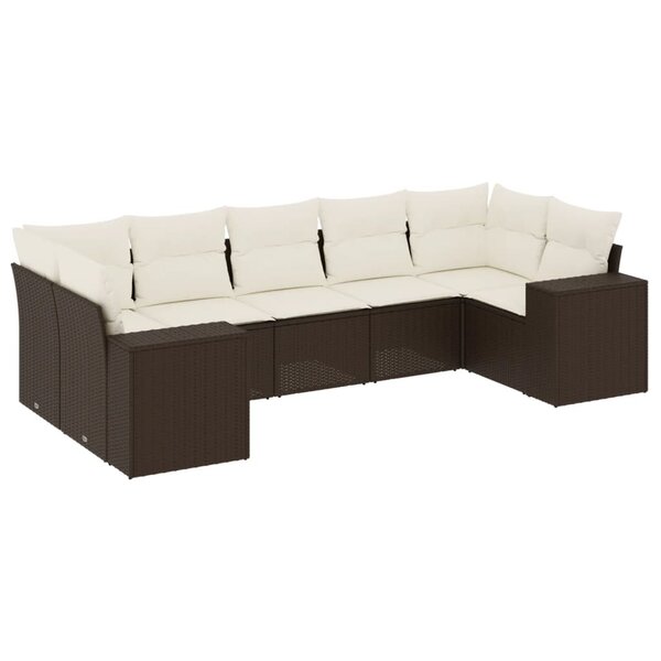 vidaXL Salon de jardin avec coussins 7 Pièces marron résine tressée