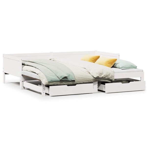 vidaXL Lit de jour avec gigogne et tiroirs sans matelas blanc 80x200cm