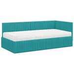 vidaXL Cadre de lit d'angle avec matelas 2 Pièces Turquoise Velours