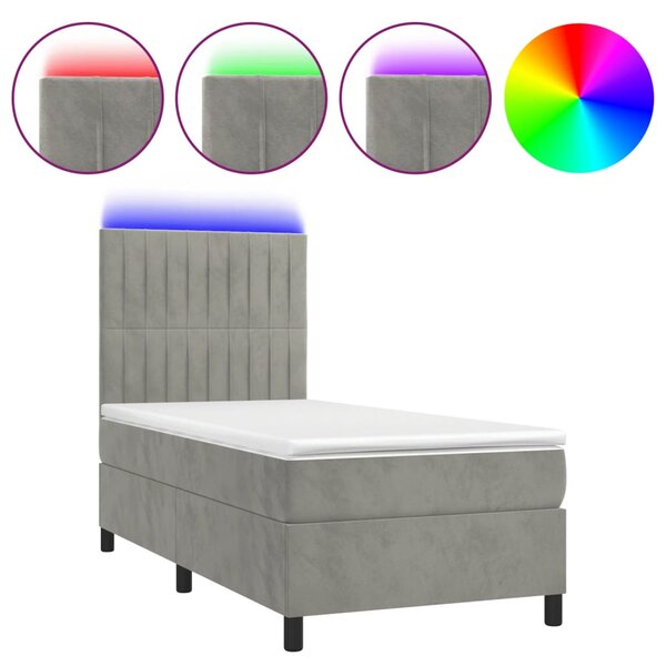 vidaXL Sommier à lattes de lit matelas LED Gris clair 80x200cm Velours