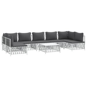 Salon de jardin meuble d'extérieur ensemble de mobilier 8 pièces avec coussins blanc acier 02_0017479