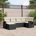 vidaXL Salon de jardin 6 Pièces avec coussins noir résine tressée