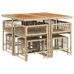 vidaXL Ensemble à manger de jardin et coussins 9 Pièces beige Poly rotin