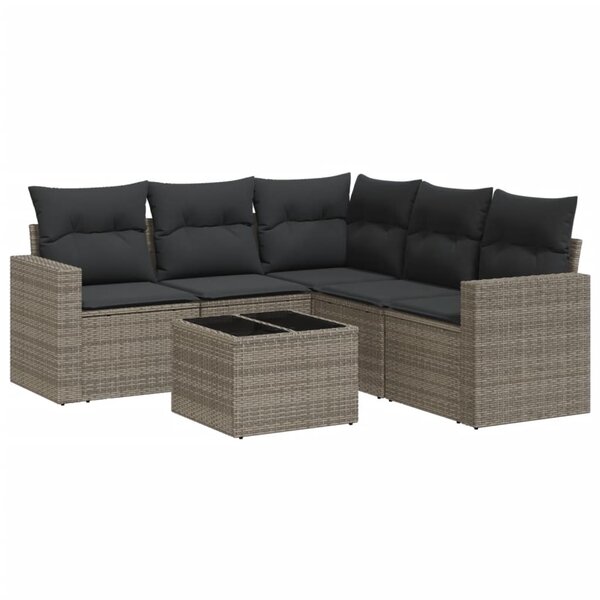 vidaXL Salon de jardin 6 Pièces avec coussins gris résine tressée