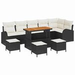 Ensemble de Canapé de Jardin 10 Pièces avec Coussins Noir Poly Rattan Acacia