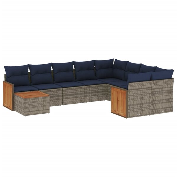 vidaXL Salon de jardin 10 Pièces avec coussins gris résine tressée