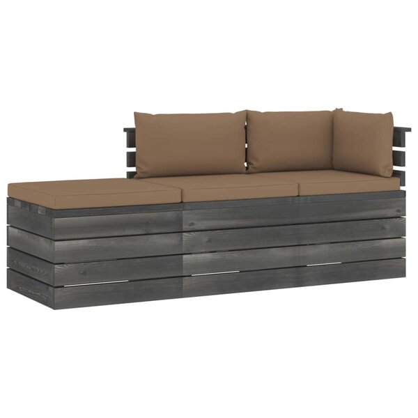 vidaXL Salon palette de jardin 3 Pièces avec coussins bois de pin massif