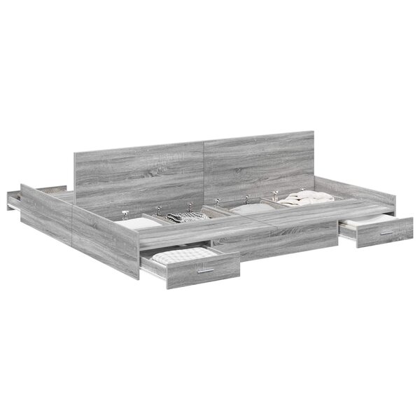 vidaXL Cadre de lit avec rangement Gris Sonoma 200 x 200 cm