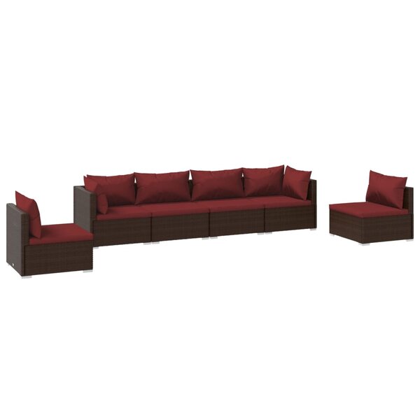 vidaXL Salon de jardin 6 Pièces avec coussins Résine tressée Marron