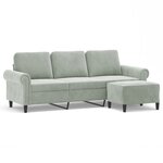 vidaXL Canapé à 3 places avec repose-pieds Gris clair 180 cm Velours