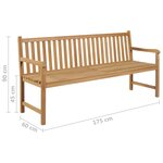 vidaXL Banc de jardin avec coussin à carreaux rouge 175 cm Teck massif