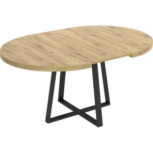 Table ronde extensible DUNA 4 à 6 personnes - Décor chêne - 110 x 110/152 x hauteur 77 cm