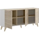Ensemble meuble TV table basse buffet - Mélaminé - Style scandinave - chêne et blanc