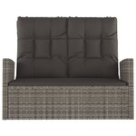 vidaXL Banc de jardin inclinable et coussins gris 118cm résine tressée